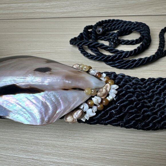 Vintage Statement Shell Braided Belt Womens Waist 80s 90s Boho Black Beaded - Picture 6 of 15